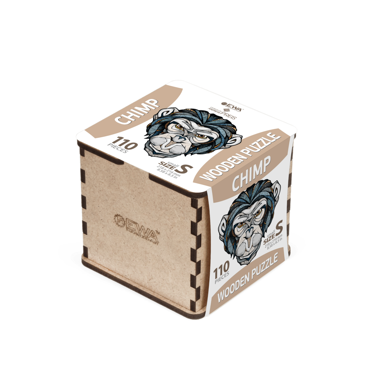 Eco Wood Art (EWA), Houten Legpuzzel Chimp/Chimpansee, Size S, Houten Doos