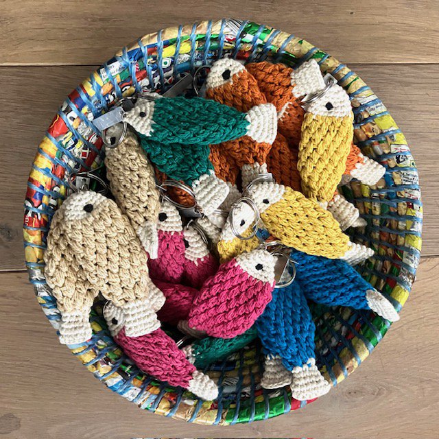 Luna -Leena Keychain Fish - Bag Charm - Groen - Organisch katoen - Handhaak in Nepal - Bag Hanger