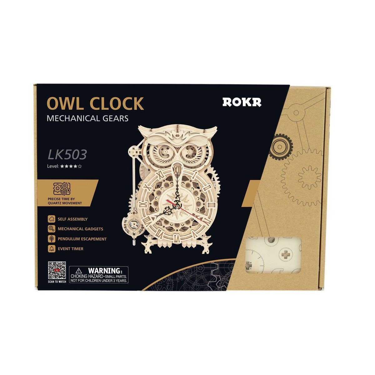 Robotime, Houten Puzzel 3D Uil/ Owl Clock