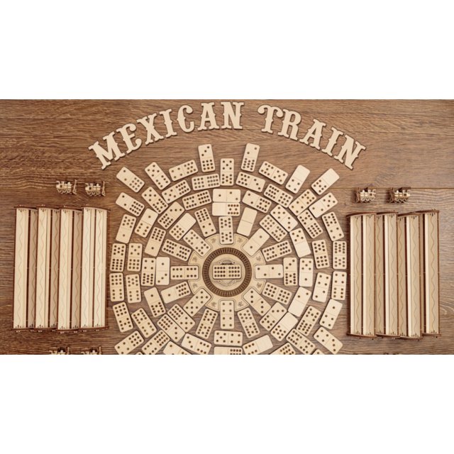 Eco Wood Art (EWA) 3D Houten Meganische Puzzel, Dominospelvariant Mexican Train