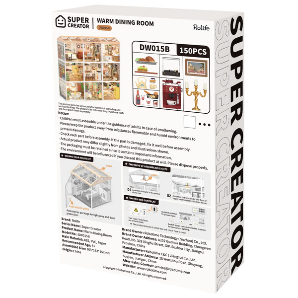 Robotime, DIY Huisje Super Creator Warm Dinning Room, DW015B, 16,3x16,3x15,2cm