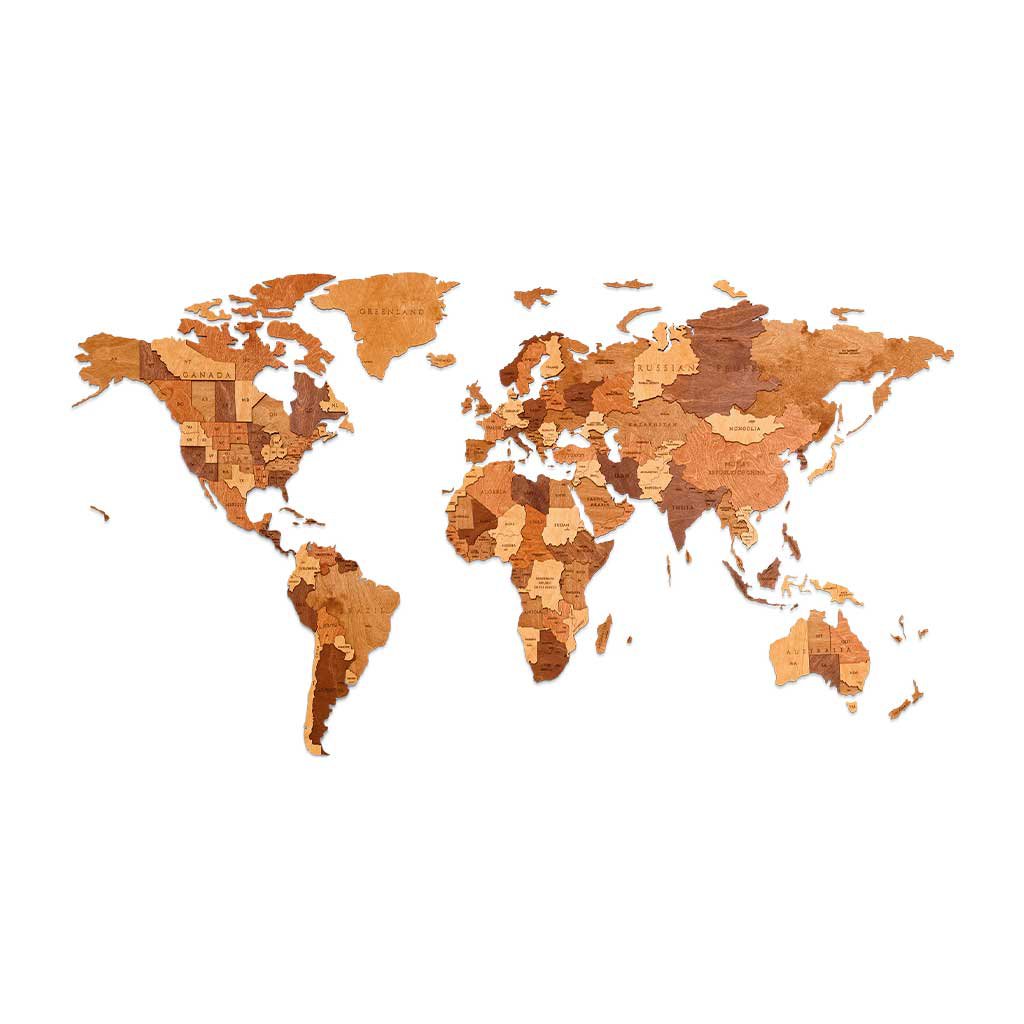 Eco Wood Art (EWA) Houten Wandpuzzel Wereldkaart Choco World, Size S