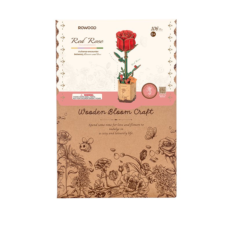 Robotime, DIY Houten Bloem Red Rose, Rode Roos, 8,5x6,5x21cm