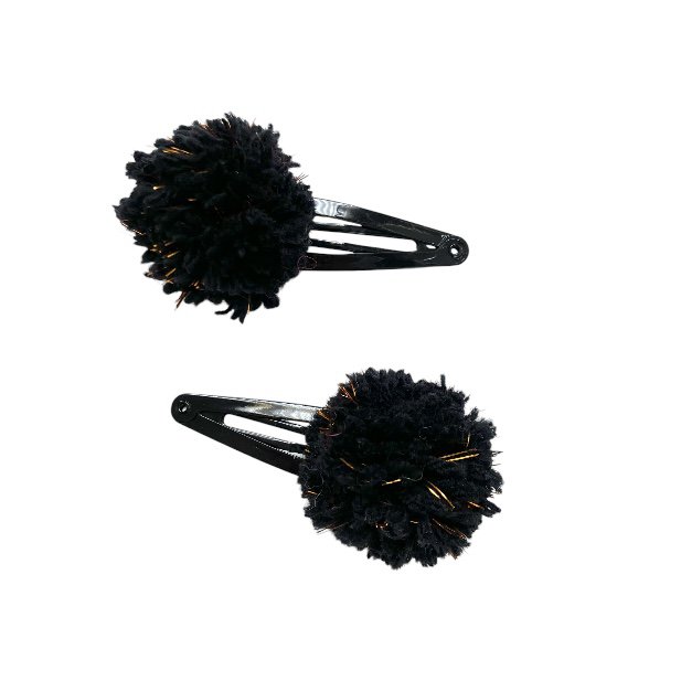 Luna-Leena Hair Clips Pom Pom 2x - Zwart en Gold Flakes - Handmade in Nepal