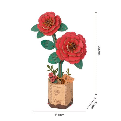 Robotime, DIY Houten Bloem Red Camellia, Rode Camelia, TW031, 11,5x6,5x2