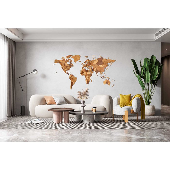 Eco Wood Art (EWA) Houten Wandpuzzel Wereldkaart Choco World, Size M