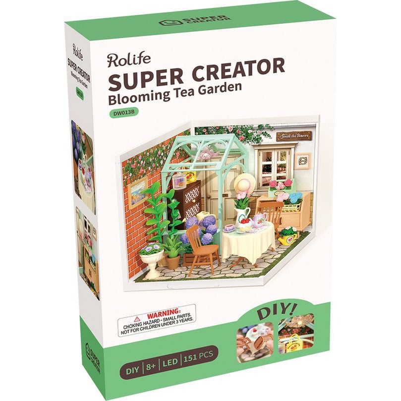 Robotime, DIY Huisje Super Creator Blooming Tea Garden, DW013B, 16,3x16,3x15,2cm