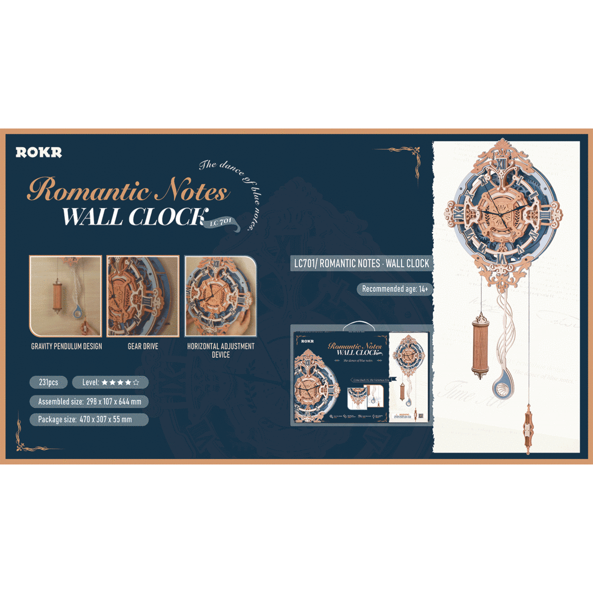 Robotime, 3D Houten Puzzel Romantic Note Wall Clock, LC701, 29,8x10,7x64,4cm
