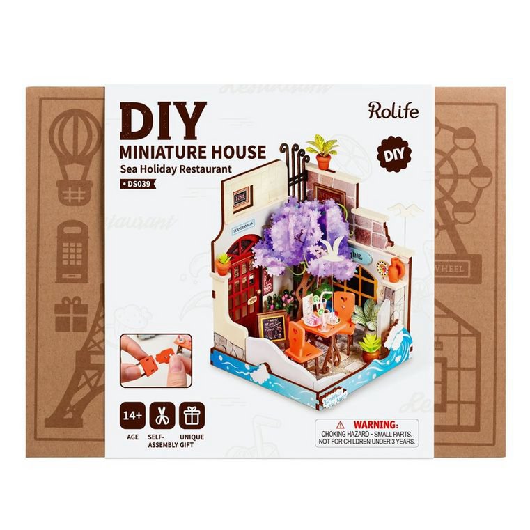 Robotime, DIY Huisje Sea Holiday Restaurant, DS039, 10x9,x13cm