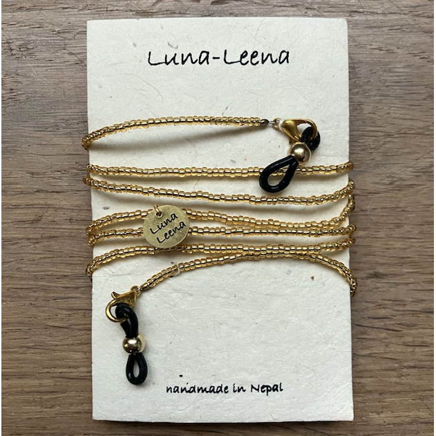 Luna-Leena brillenkoord - Gouden glaskralen - L95 cm - Handgemaakt in Nepal