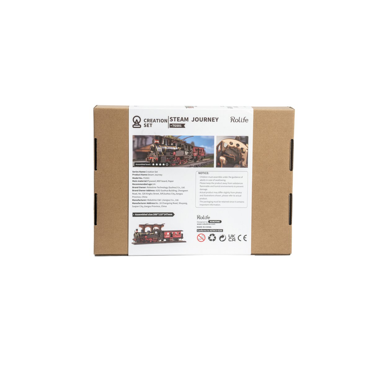 Robotime, DIY 3D Houten Modelbouwpakket, Steam Journey, TGS01, 37,6x11,3x14,5cm