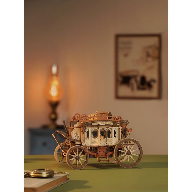 Robotime, Muziekdoosje Hout DIY 3D Mechanical Music Box Stagecoach/ Mechanische Muziekdoos Koets, AMKA1, 21,8x11,2x14,6cm