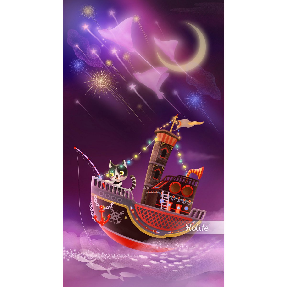 Muziekdoos Hout DIY 3D Puzzel Fishing Kitty, Robotime