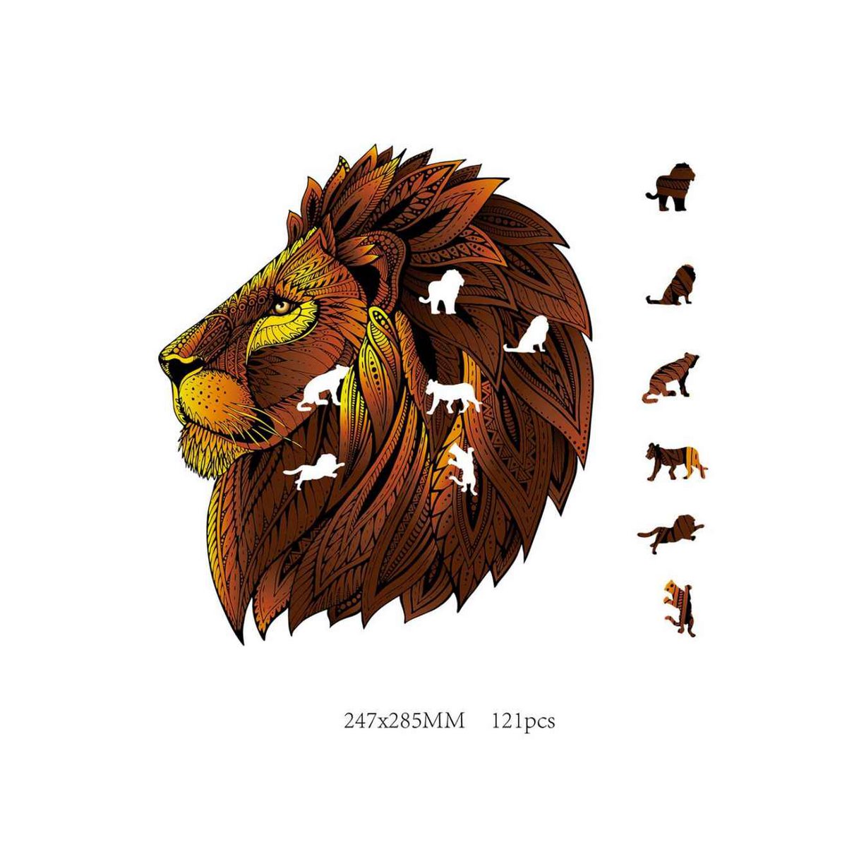 Logica Giochi Mandala Houten Legpuzzel Leeuw/ Lion, 24,7x28,5cm