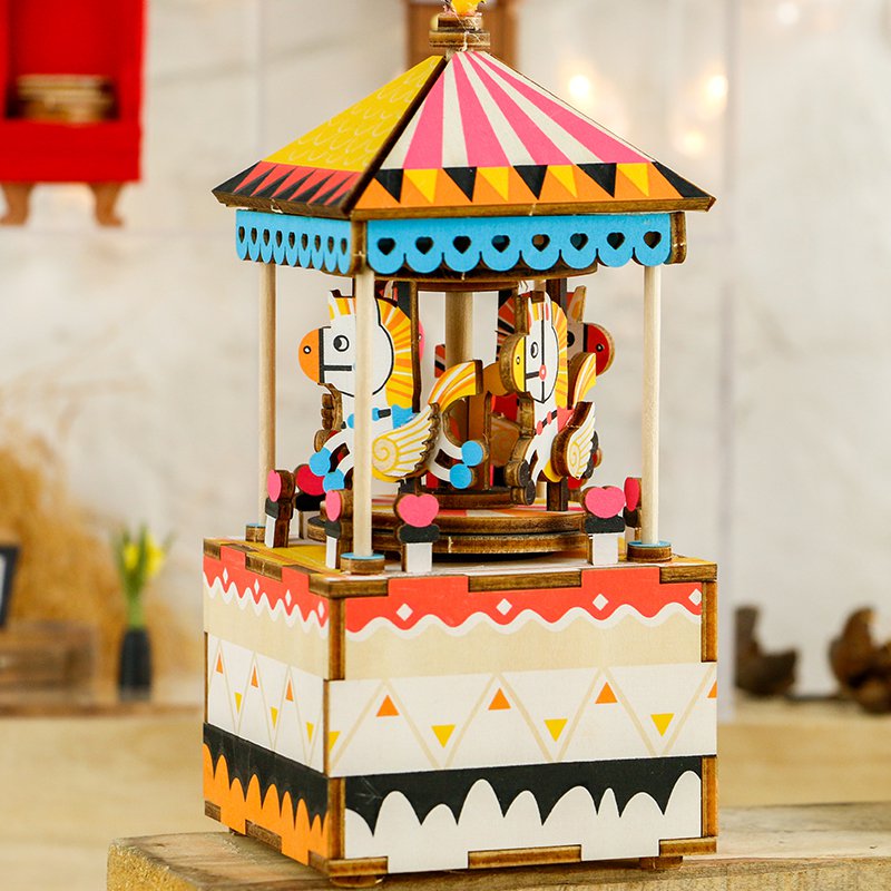 Muziekdoos Hout DIY 3D Puzzel Merry-Go-Round, Robotime