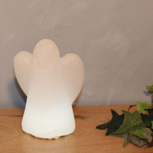 Himalaya Salt Dreams, Zoutlamp Engeltje op Houten voet, Wit, ca. 13 cm hoog