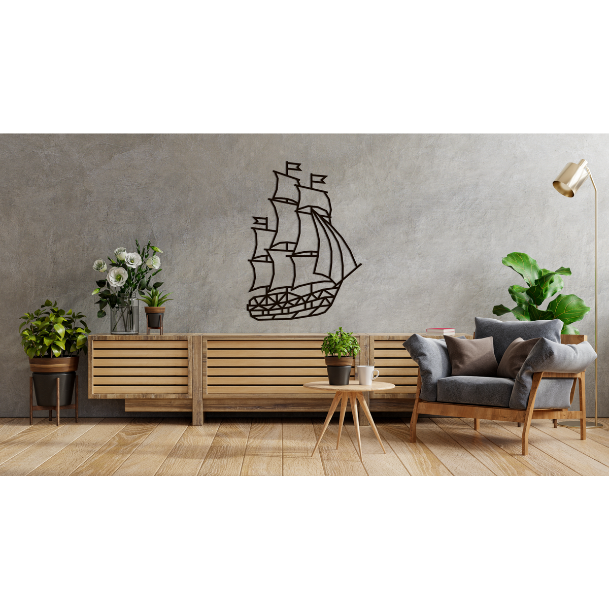 Eco Wood Art Wandpuzzel Schip