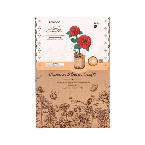 Robotime, DIY Houten Bloem Red Camellia, Rode Camelia, TW031, 11,5x6,5x2