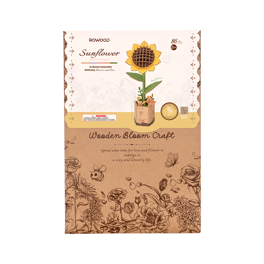 Robotime, DIY Houten Bloem Sun Flower, Zonnebloem, TW011, 9,5x8,5x23cm