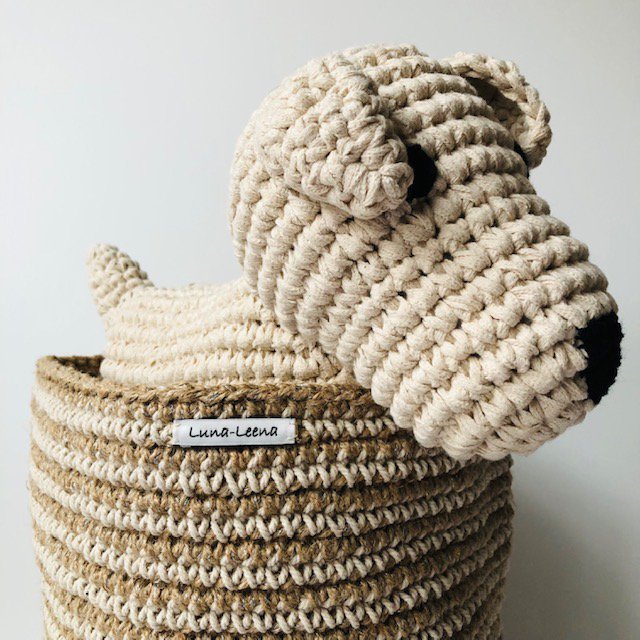 Luna-Leena Basket High met Off White Stripes - Jute & katoen - Handgehaakt in Nepal