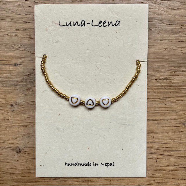 Luna-Leena kinderarmband hartje goud - Handgemaakt in Nepal