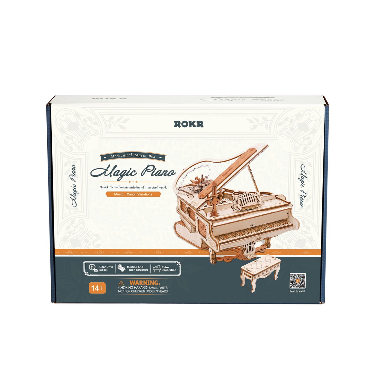 Robotime, Muziekdoos Hout DIY 3D Magic Piano, AMK81, 14x12,5x17c