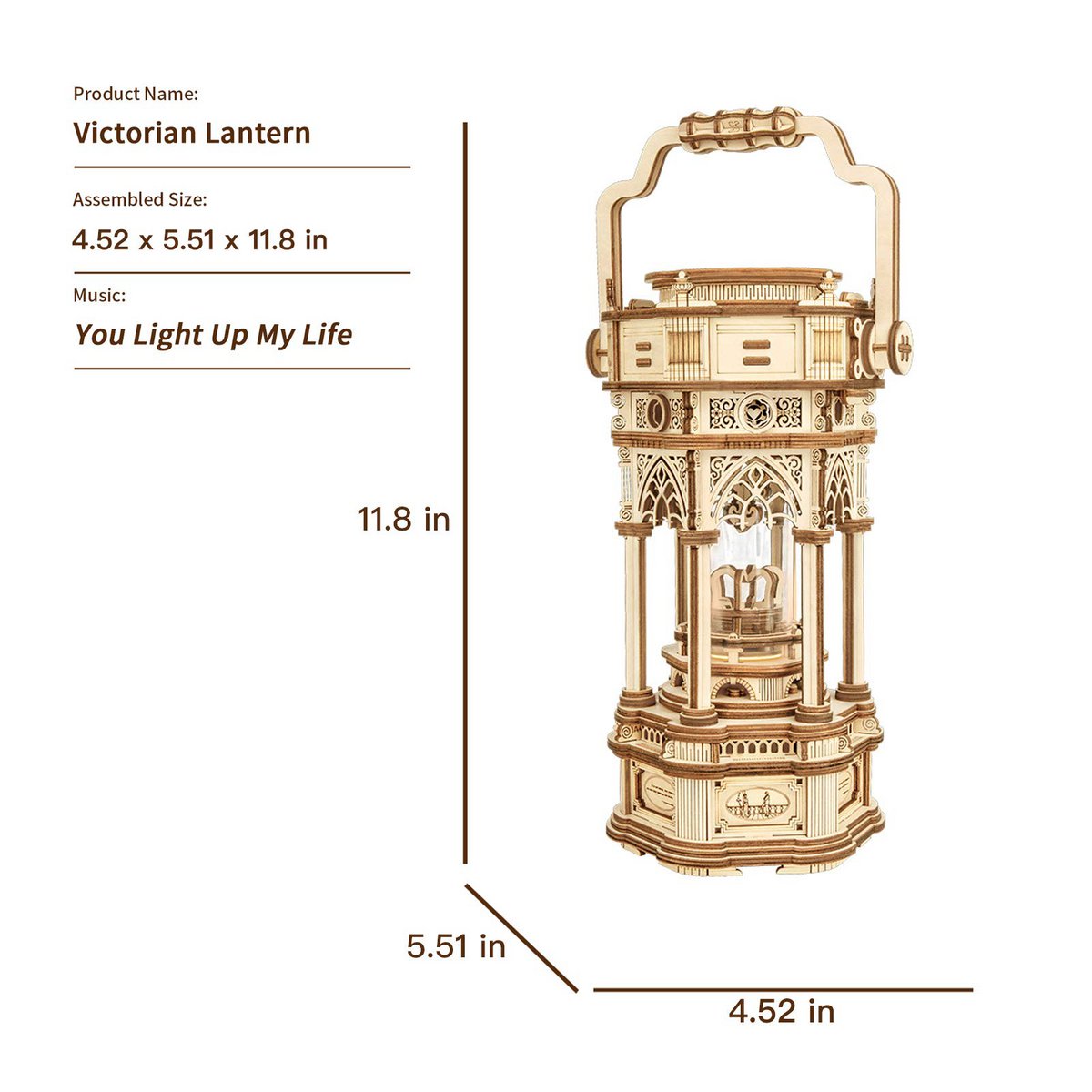 Robotime, Muziekdoos Hout DIY 3D Puzzel Victorian Lantern
