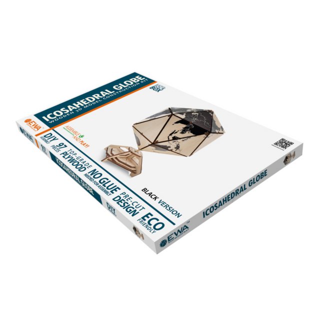 Eco Wood Art Icosaëdrische wereldbol, Zwart