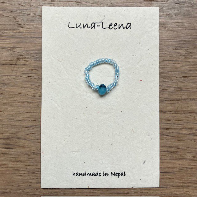 Luna-Leena - Ring - Zeeblauw - Gefacetteerde kraal - Handgemaakt in Nepal