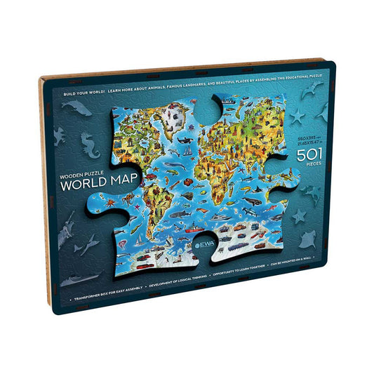Houten Legpuzzel World Map in kleur, Eco Wood Art