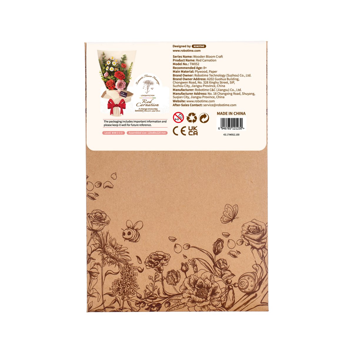 Robotime, DIY Houten Bloem, Red Carnation/Rode Anjer, TW052, 12x8x22cm