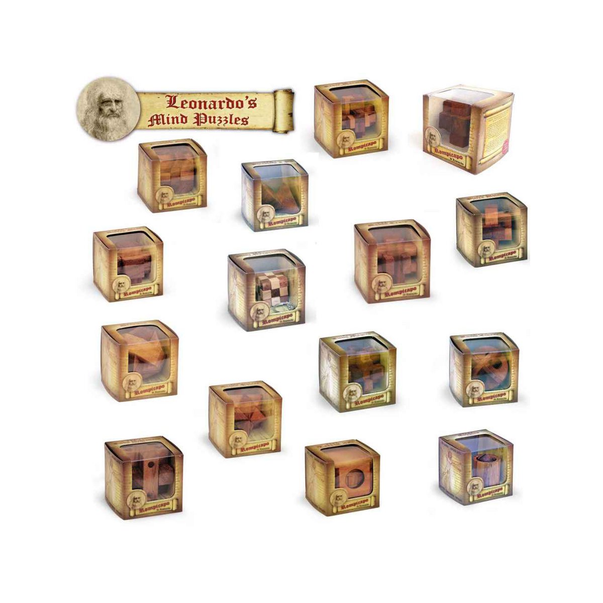 Display met 24 Houten Breinbrekers, Logica Giochi