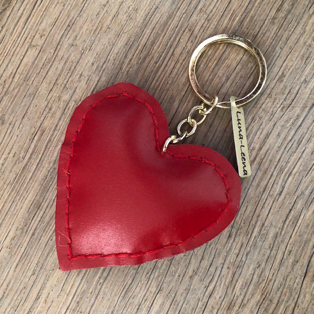 Luna-Leena Keychain Heart Rood - 100% leer - Handgemaakt in Nepal