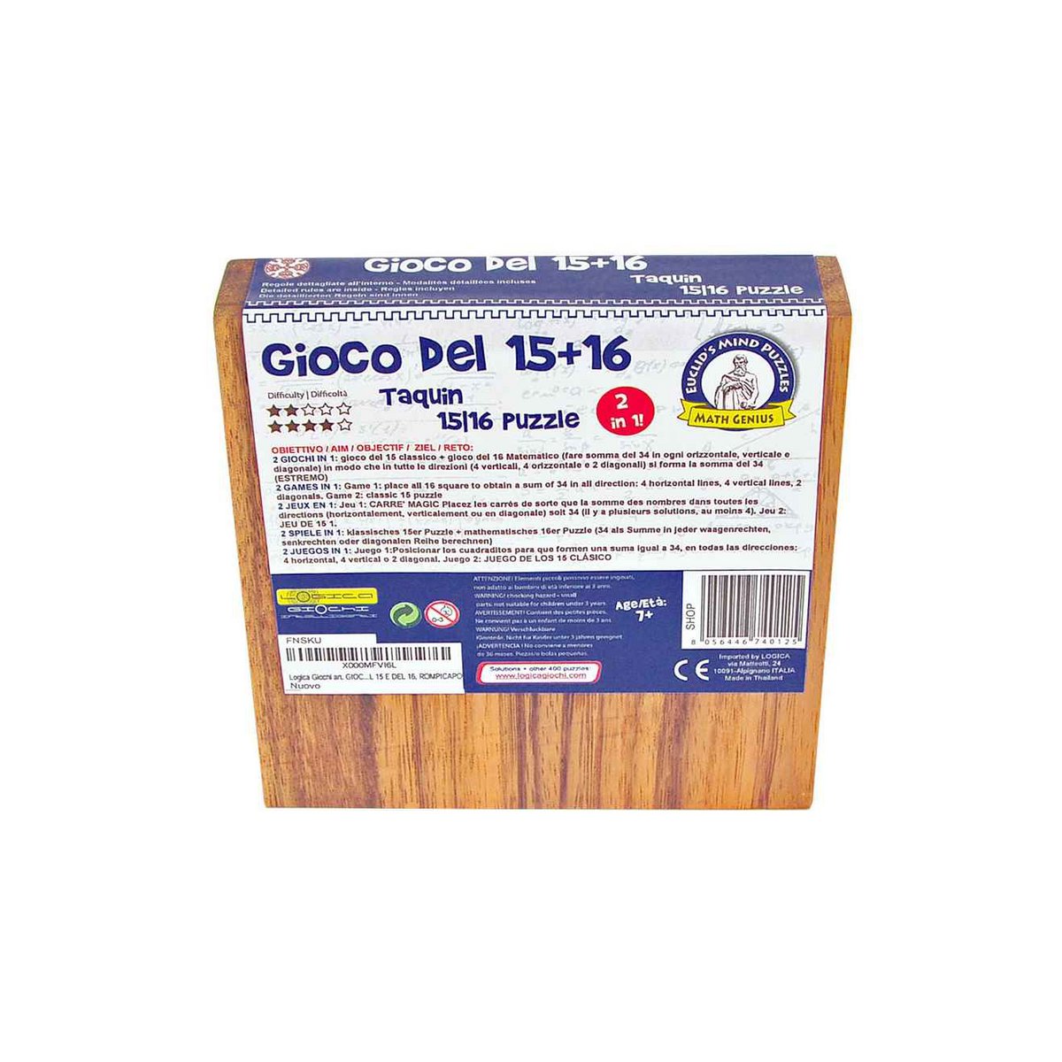 Logica Giochi Houten 2 in 1 Puzzel 15+16, LG125, 12x12x3cm