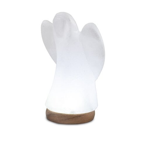 Himalaya Salt Dreams, Zoutlamp Engeltje op Houten voet, Wit, ca. 13 cm hoog