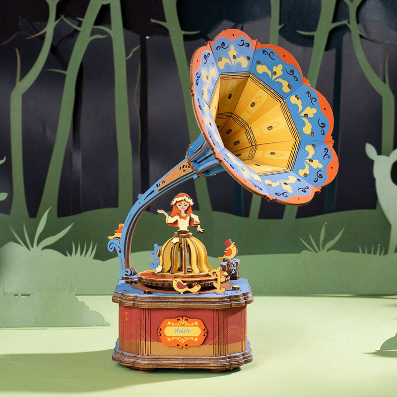 Muziekdoos Hout DIY 3D Puzzel Vintage Gramophone, Robotime