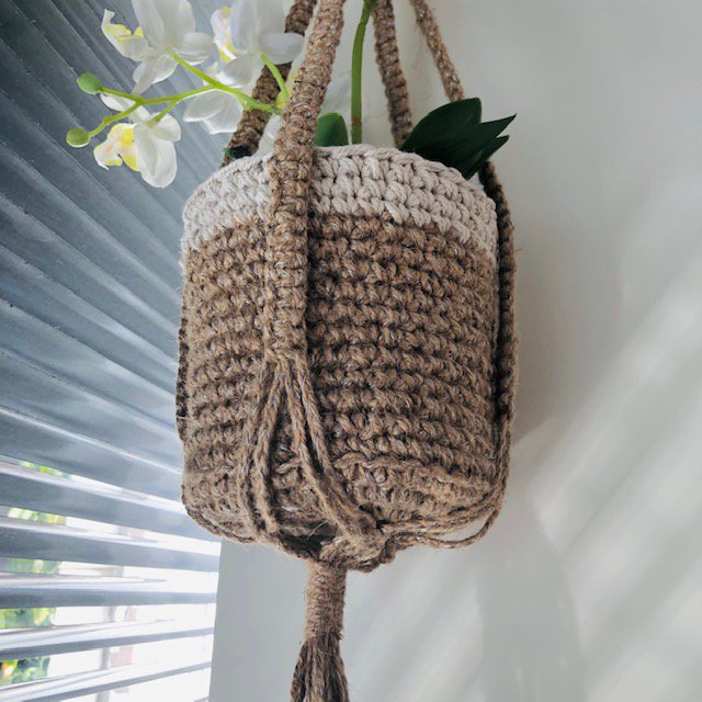 Luna-Leena plantenhanger - Macrame jute & zilver - Handgemaakt in Nepal