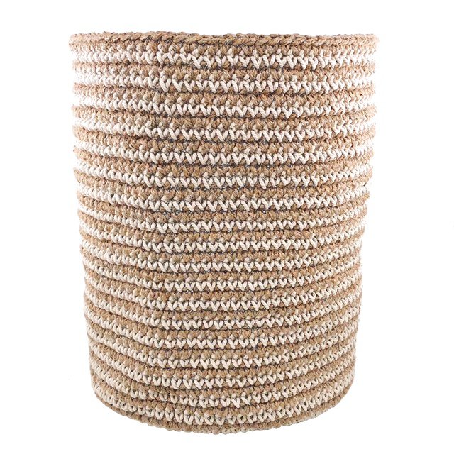 Luna-Leena Basket High met Off White Stripes - Jute & katoen - Handgehaakt in Nepal