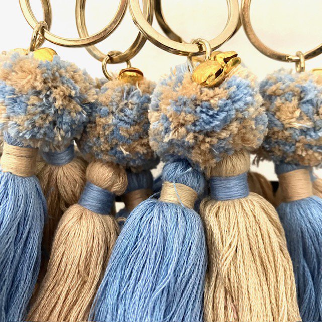 Luna-Leena Keychain Twin Tassels Blue/Sand - Handgemaakt in Nepal