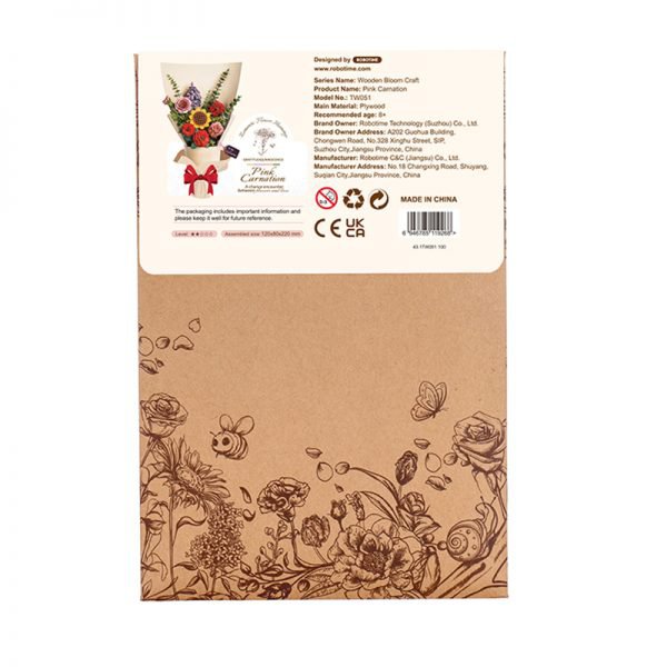 Robotime, DIY Houten Bloem Pink Carnation, Roze Anjer, TW051, 12x7x2