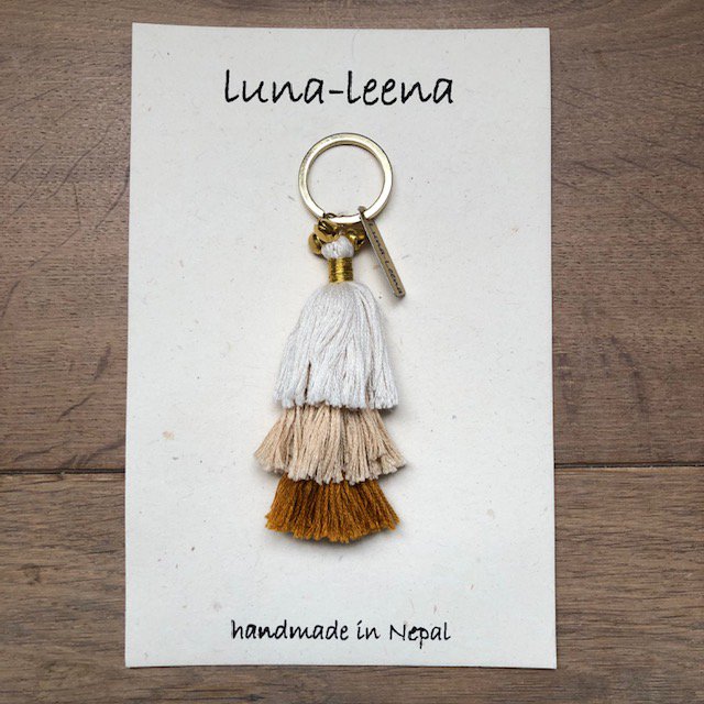 Luna -Leena Keychain Tassels Brown - Organic Cotton - Handmade in Nepal