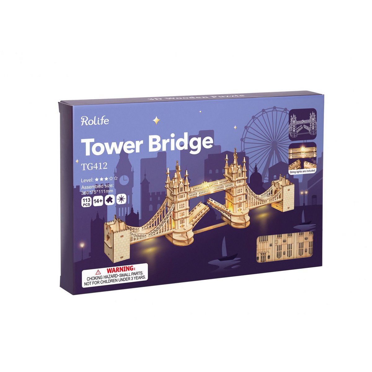 Robotime, 3D Houten Puzzel, Tower Bridge incl. verlichting