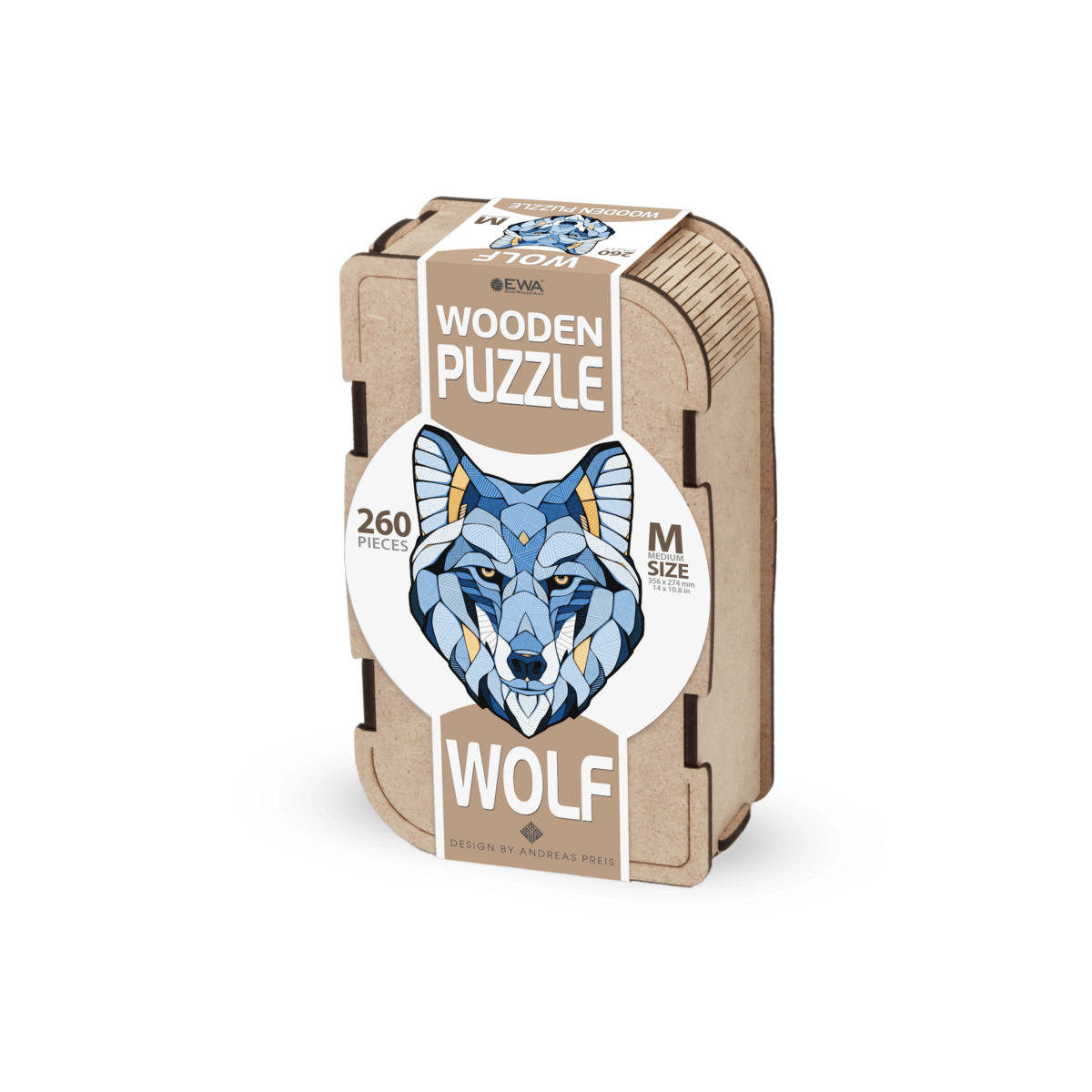 Eco Wood Art (EWA), Houten Legpuzzel Wolf, Size M, Houten Doos