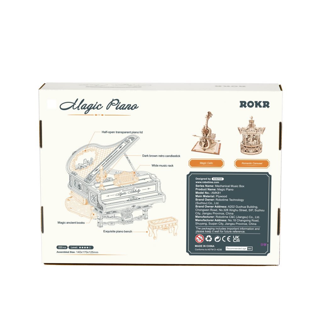 Robotime, Muziekdoos Hout DIY 3D Magic Piano, AMK81, 14x12,5x17c