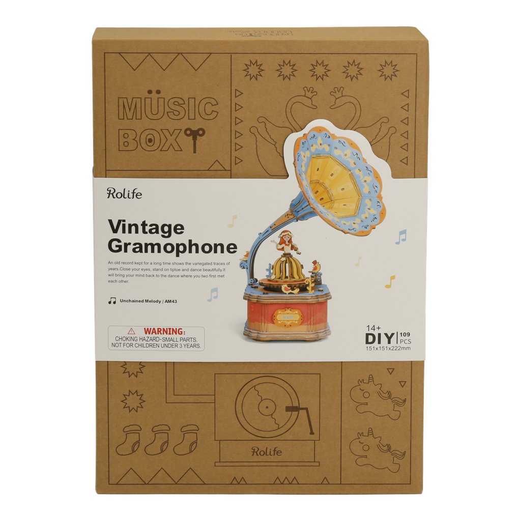 Muziekdoos Hout DIY 3D Puzzel Vintage Gramophone, Robotime