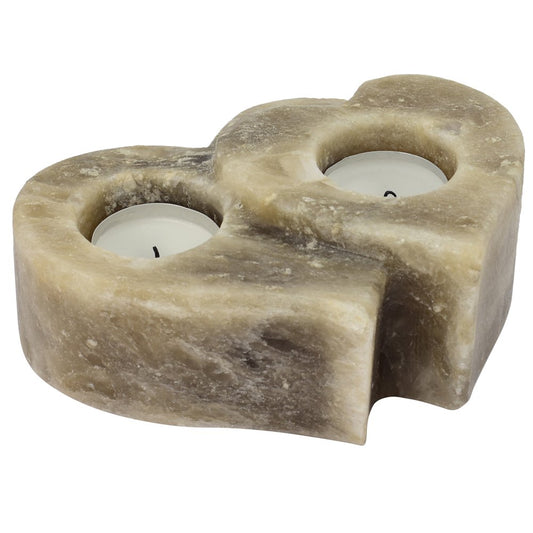 Waxinehouder, Dubbel Hart, Himalaya Salt Dreams, Grijs, 15x12x6cm