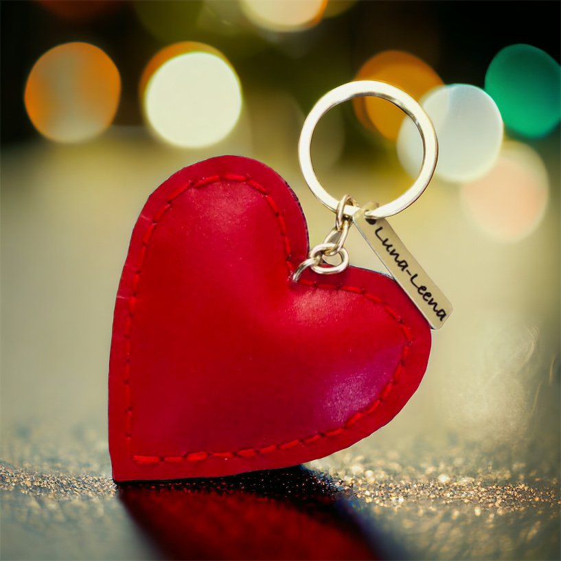 Luna-Leena Keychain Heart Rood - 100% leer - Handgemaakt in Nepal