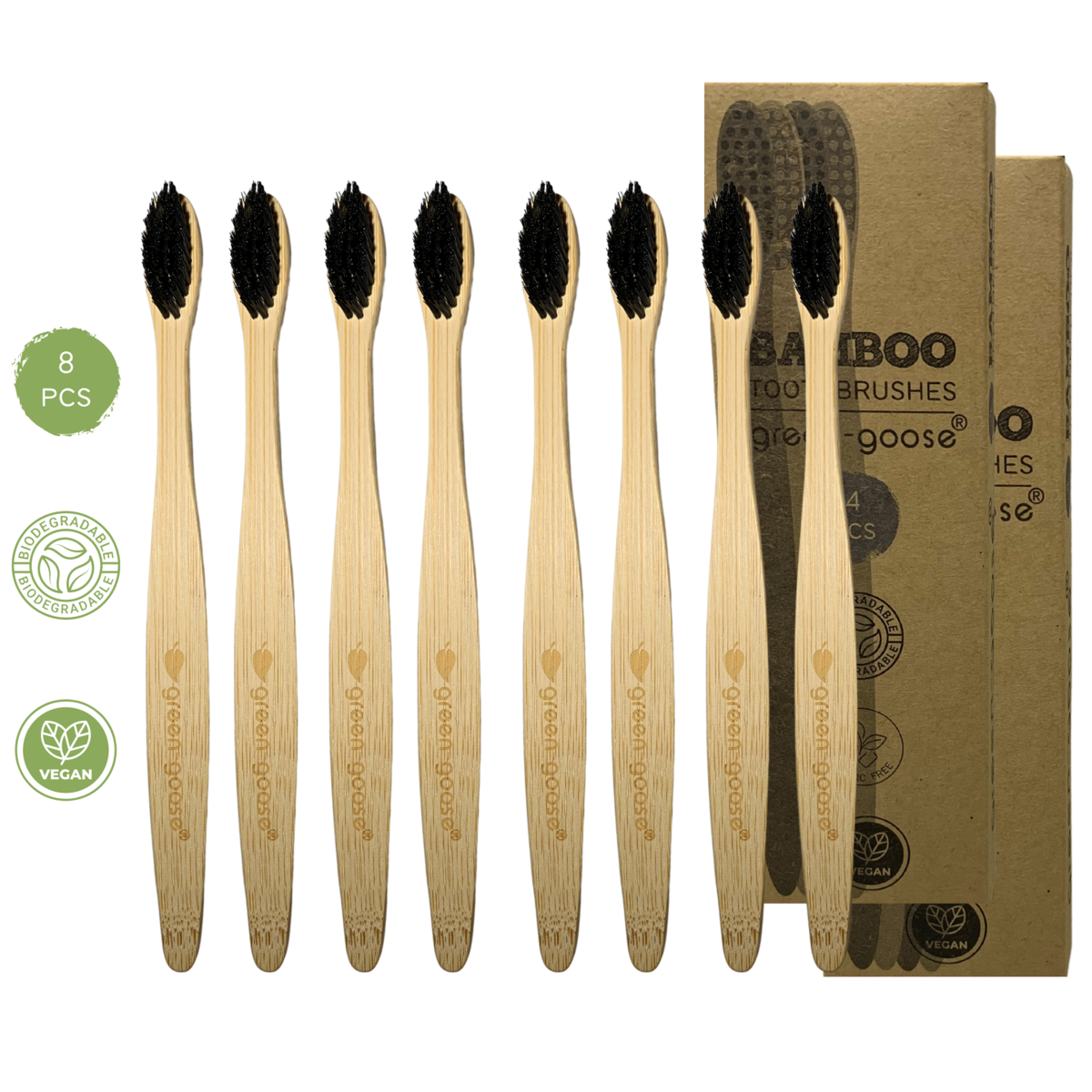 green-goose Bamboe Tandenborstels | 8 Stuks | Hard