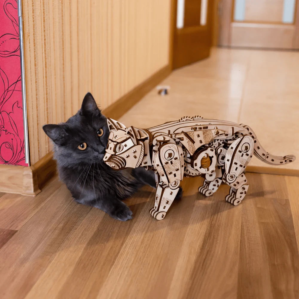 Eco Wood Art (EWA) 3D Houten Puzzel Mechanische Wilde Kat/ Wild Cat