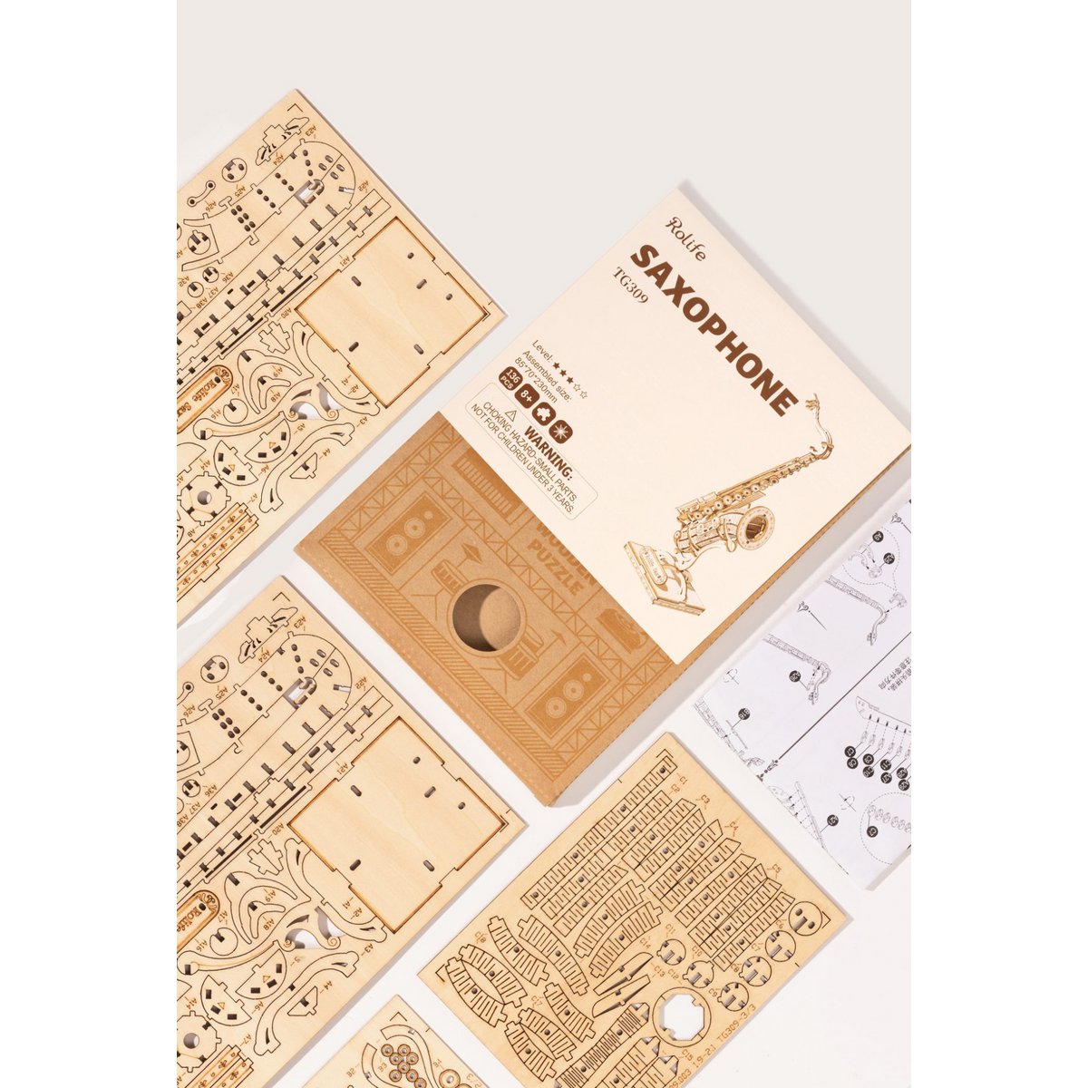 Robotime, 3D Houten Puzzel Muziekinstrument Saxophone